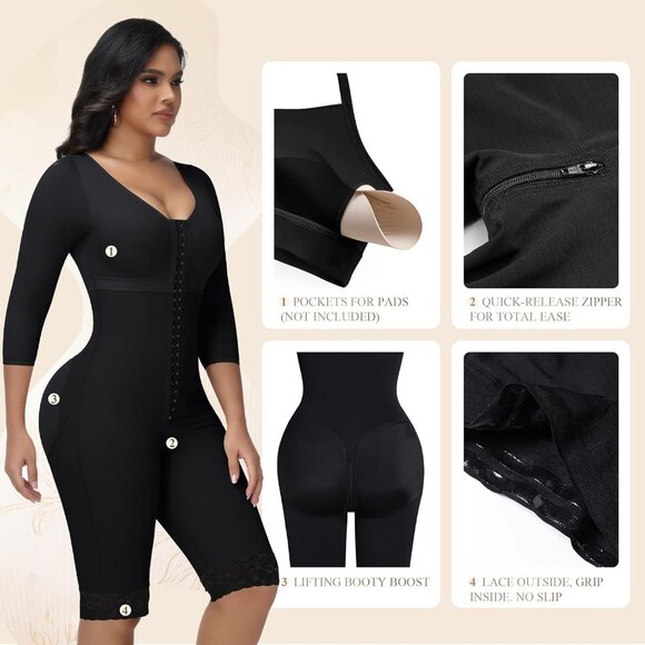 Women's Body Shaper Black Tummy Control Shapewear Surgery Compression Garment - Picture 6 of 7